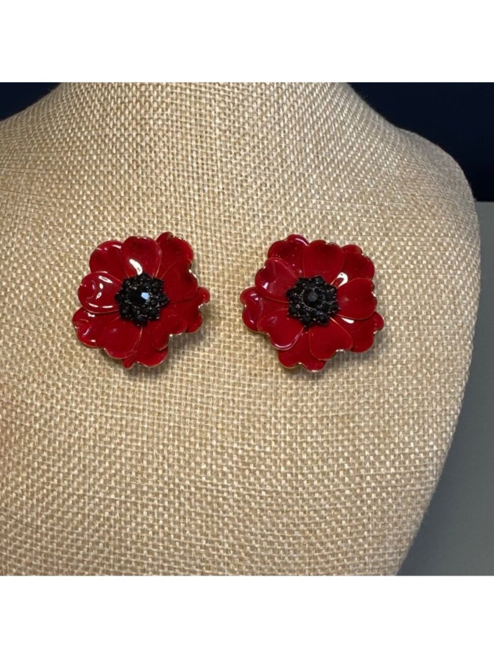 Kate Spade New York Red & Black Poppy Flower Earrings With Dust Bag - Picture 2 of 8